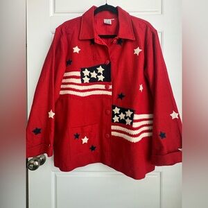 Parsley & Sage Patch Work Jacket, U.S Flag, Patriotic, Red, Blue, White, Size XL